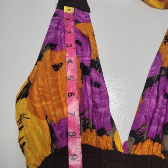Halter Colorful Dress Summer Halter Dress in Purple and Orange Floral Print - Picture 11 of 16